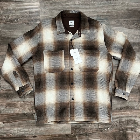 ZARA Man Brown And White Flannel - Picture 4 of 5